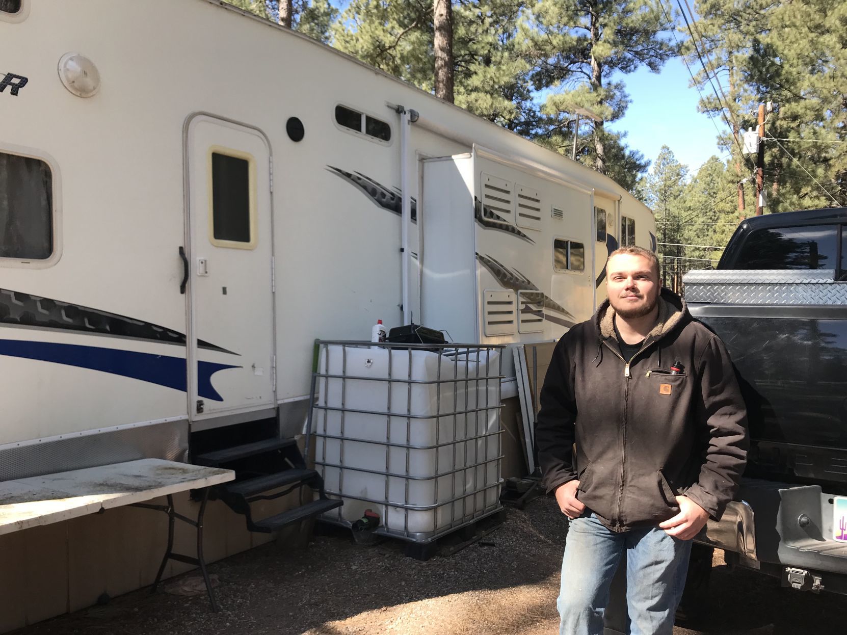 Students in camper trailers